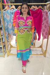 A line kurti pant with side slits Febric mul cotton