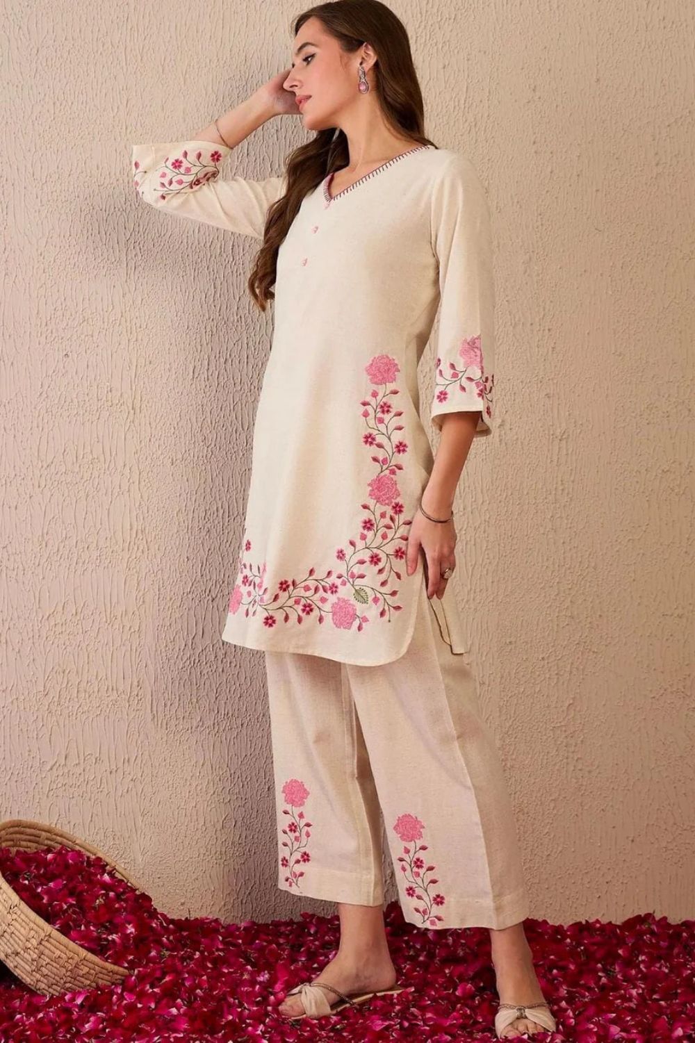 Cotton Embroidered Kurti Plazo Set – 2 Piece
