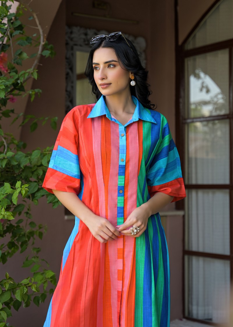Striped Mul Cotton Shirt Dress – 1 Piece
