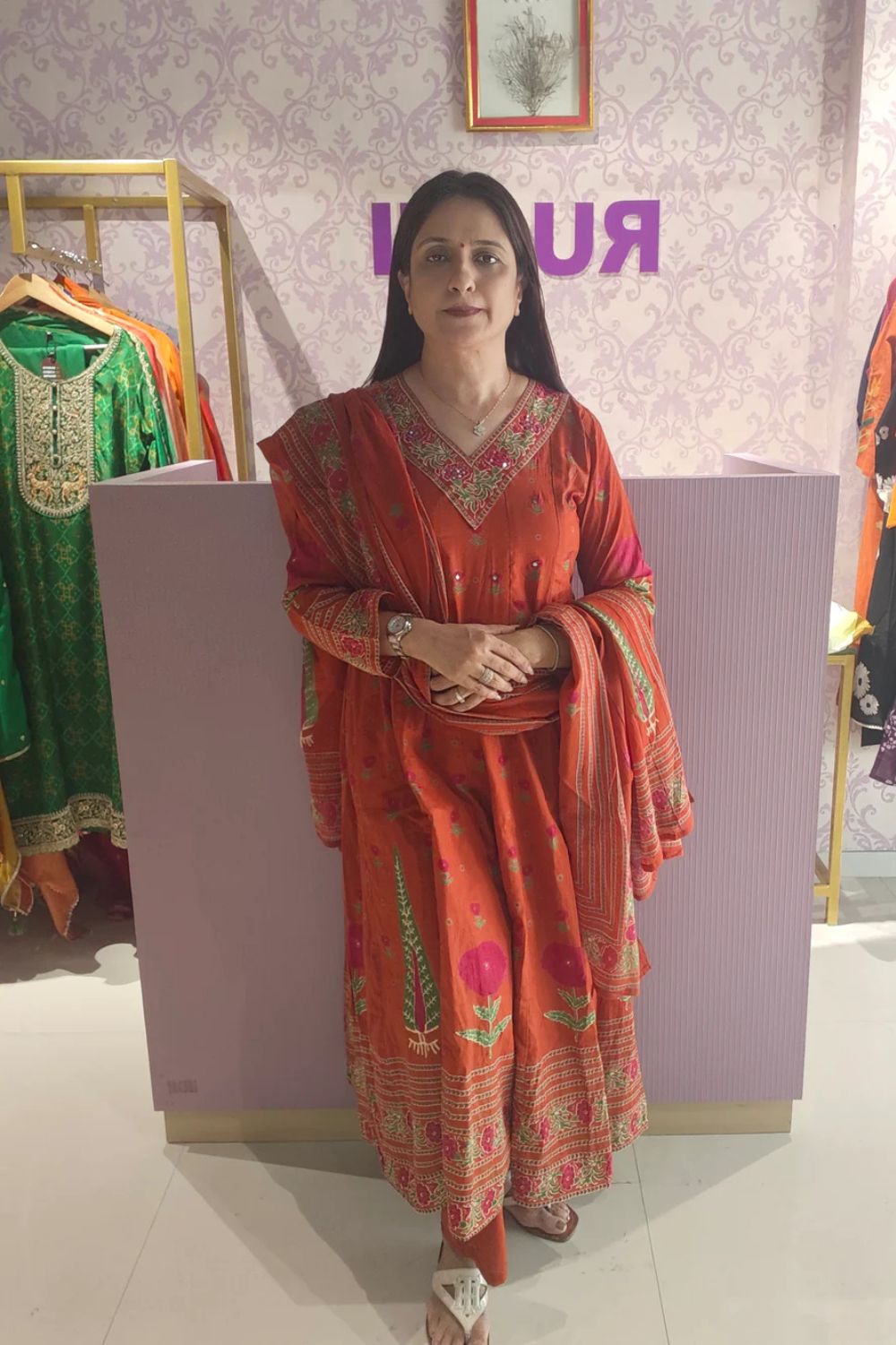 Cotton Block Print Anarkali Kurti Set – 3 Piece