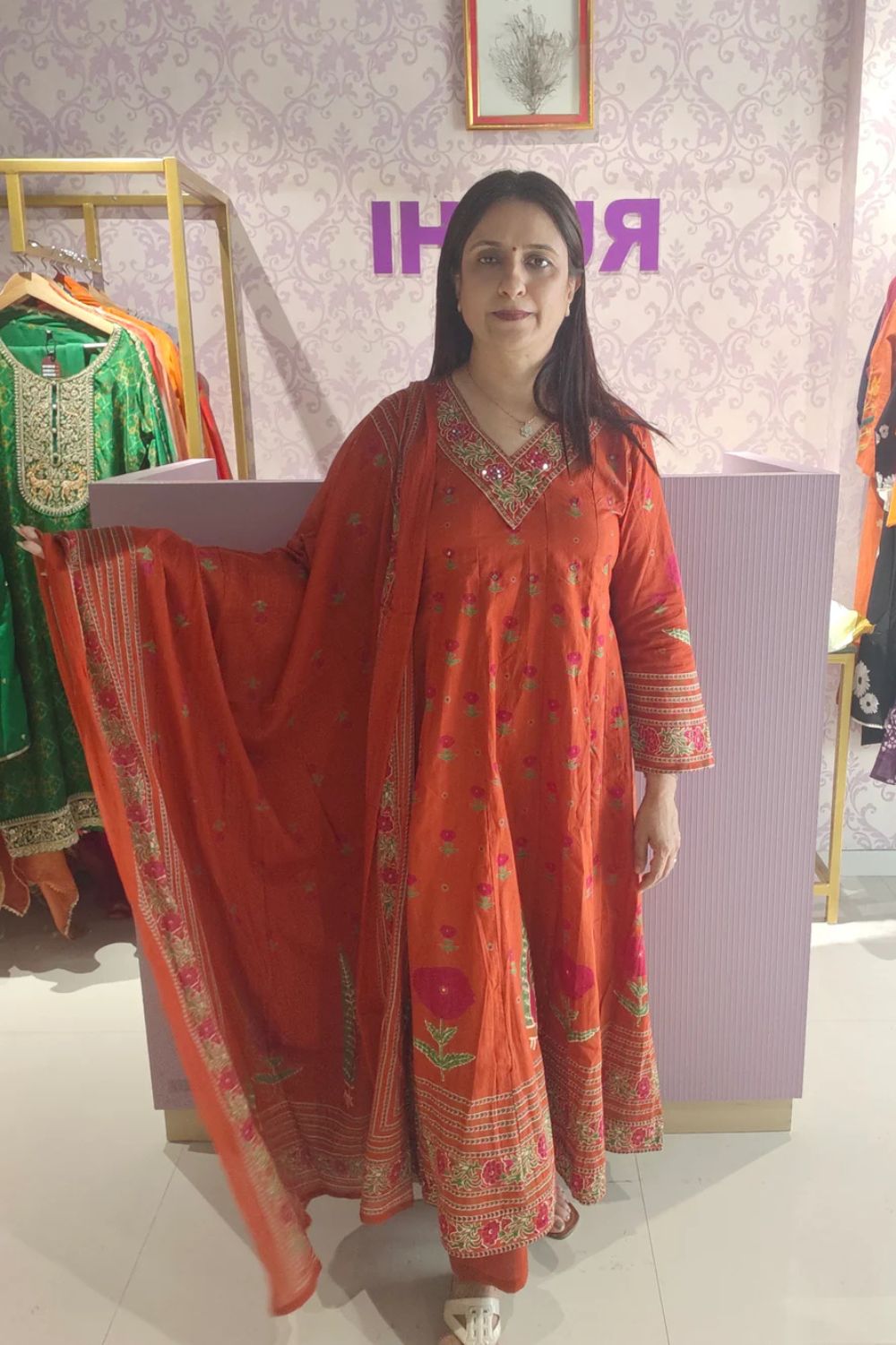 Cotton Block Print Anarkali Kurti Set – 3 Piece