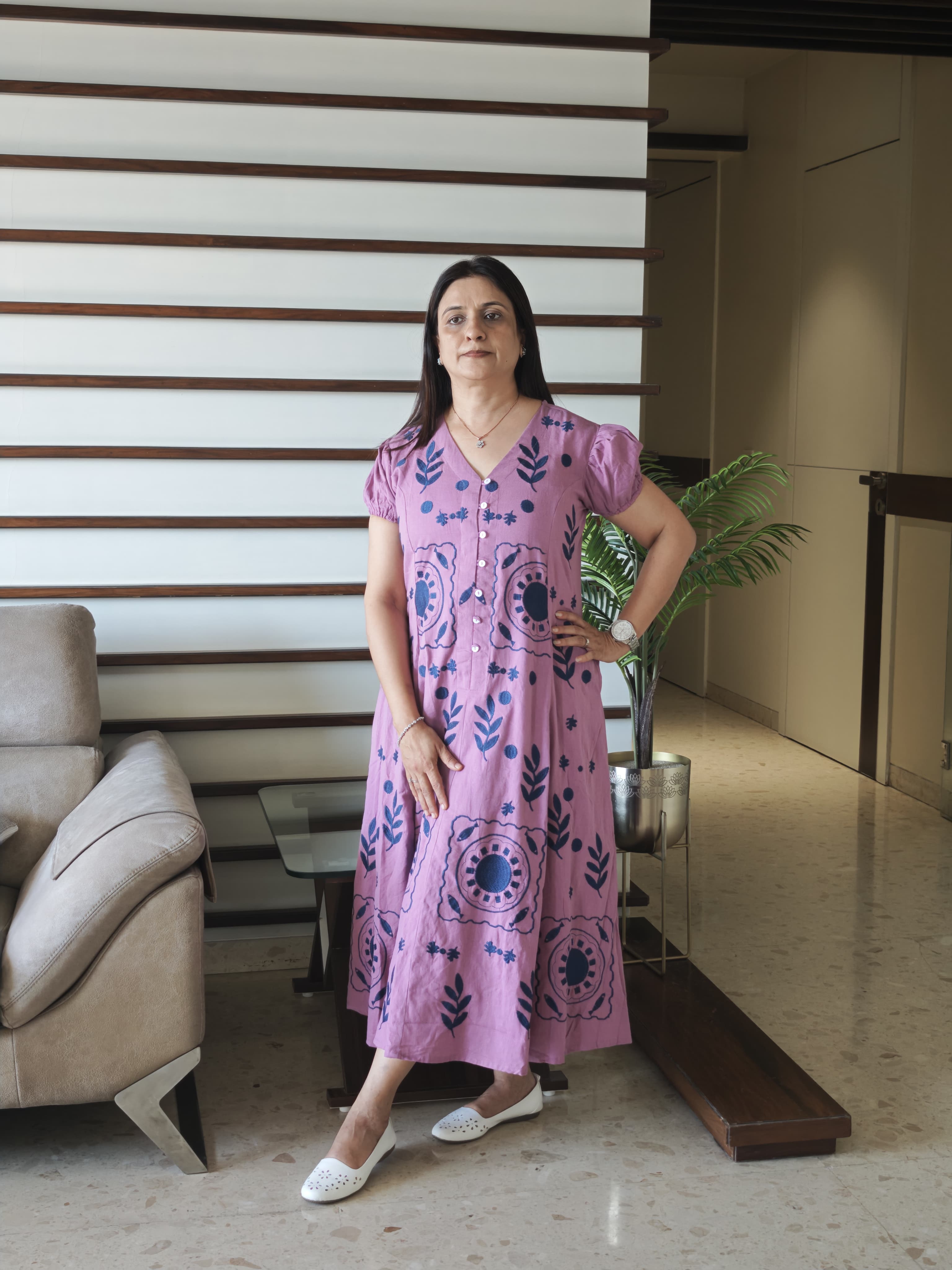 Mul Khadi Embroidery A-Line Kurti – 1 Piece