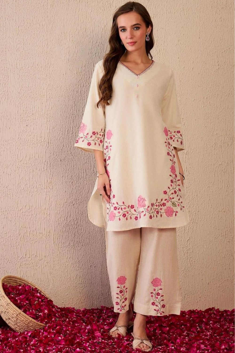 Cotton Embroidered Kurti Plazo Set – 2 Piece
