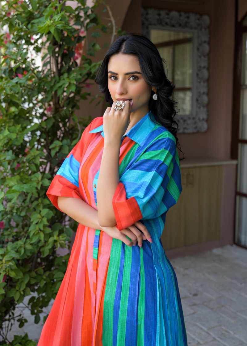 Striped Mul Cotton Shirt Dress – 1 Piece