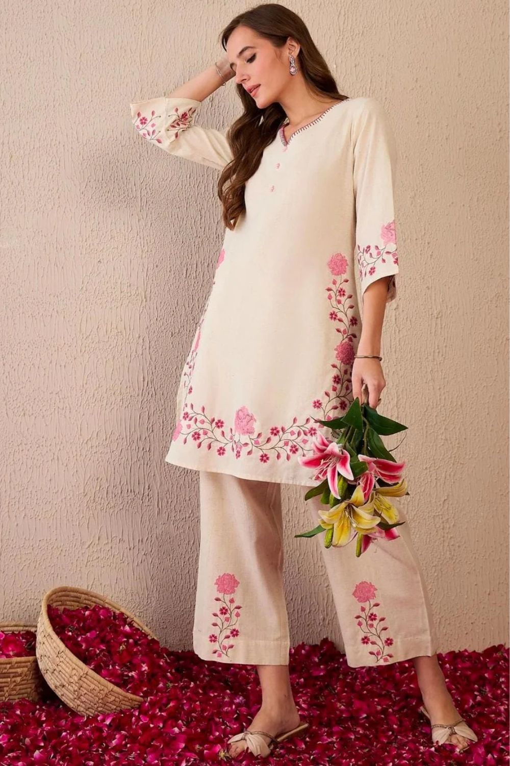 Cotton Embroidered Kurti Plazo Set – 2 Piece