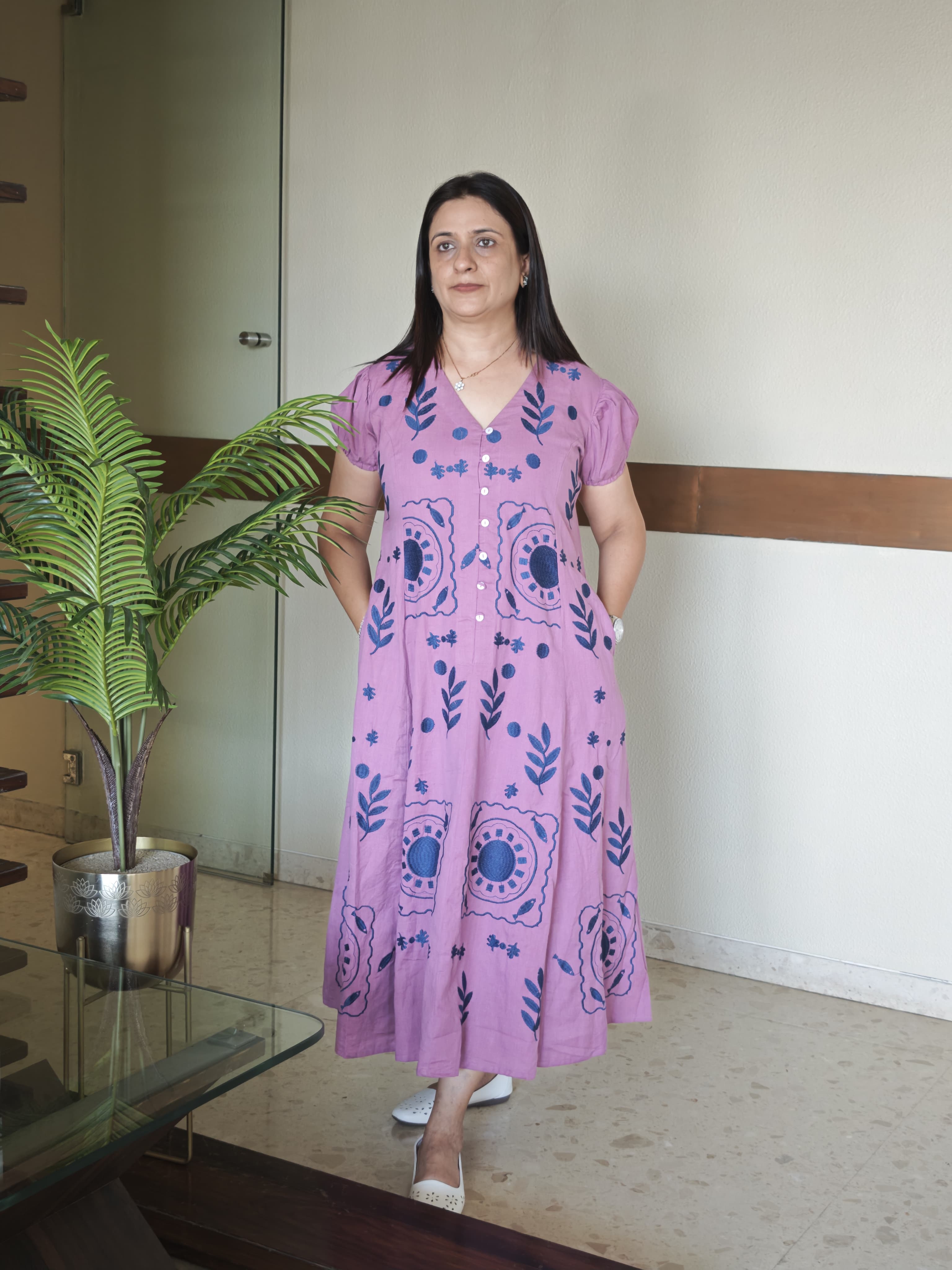 Mul Khadi Embroidery A-Line Kurti – 1 Piece