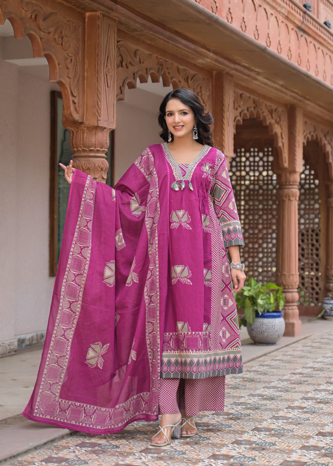Printed Kurti Plazo Dupatta Set – 3 Piece