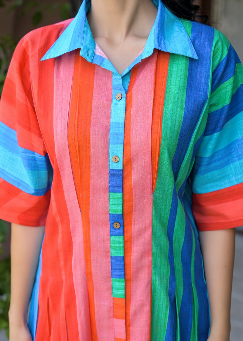 Striped Mul Cotton Shirt Dress – 1 Piece