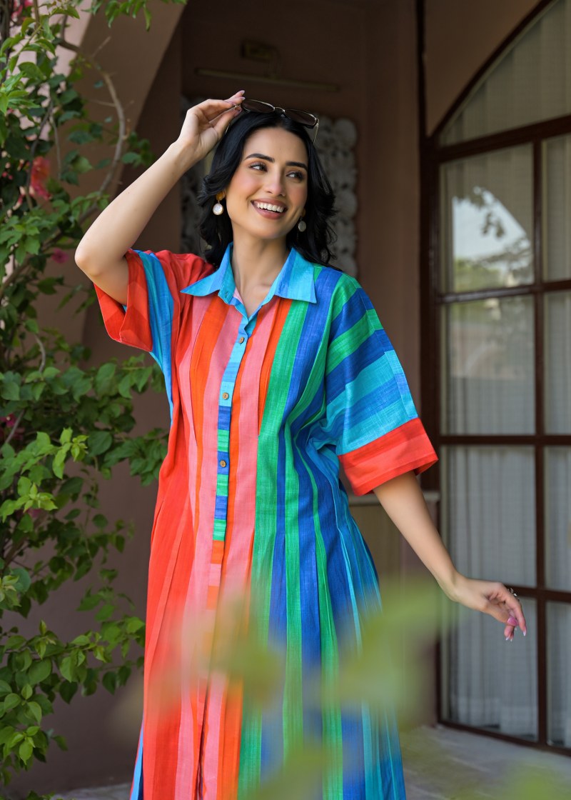 Striped Mul Cotton Shirt Dress – 1 Piece