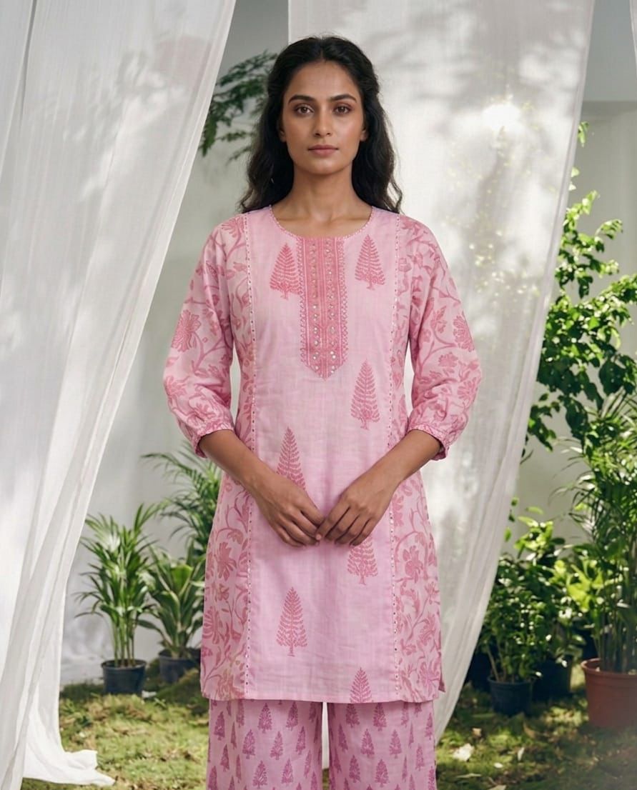 Mul Cotton Printed Kurti Plazo Set – 3 Piece